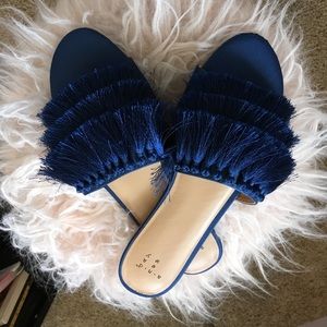 Blue tassel slipper sandals